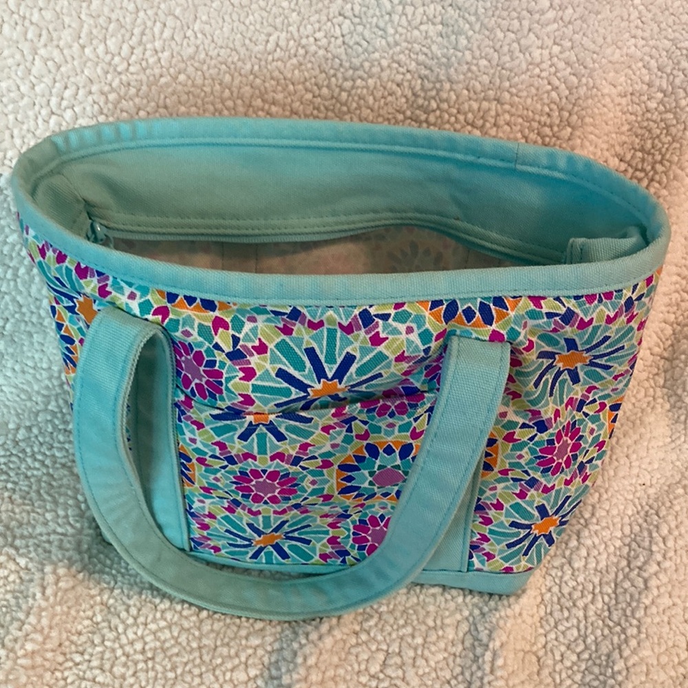 Lands' End Blue and Purple Tote Bag with Floral Design